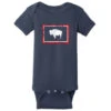 Wyoming State Flag Distressed Onesie – Navy -Sports Fashion Clothing Store 36806