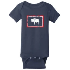 Wyoming State Flag Distressed Onesie – Navy
