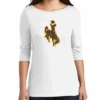 Wyoming Cowboys Women’s 3/4 Sleeve Tee – White -Sports Fashion Clothing Store 57094