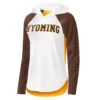Wyoming Cowboys Women’s L/S Hood Tee – White/Brown/Gold -Sports Fashion Clothing Store 61609