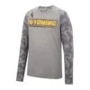 Wyoming Cowboys Tri Blend L/S Tee – Heather Grey/Camo -Sports Fashion Clothing Store COTL11387HG WYOM MF
