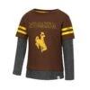 Wyoming Cowboys Toddler Gardookas Layered Tee – Brown/Charcoal -Sports Fashion Clothing Store COTL80314 WYOM MF