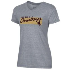 Wyoming Cowboys Women’s Triblend V-Neck S/S Tee – Gunsmoke Heather