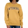 Wyoming Cowboys Women’s Distressed Crew – Gold -Sports Fashion Clothing Store comfort colors gold crew WYO PRINT