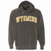 Wyoming Cowboys Distressed Arched Hood – Grey -Sports Fashion Clothing Store comfort colors pepper hood WYO PRINT